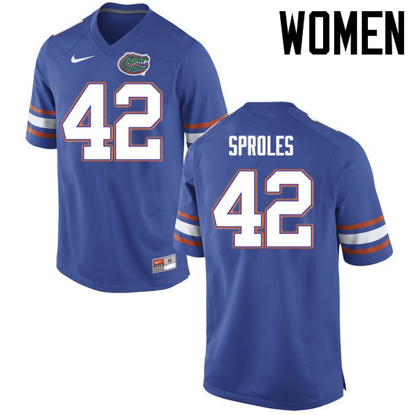 Florida Gators Women #42 Nick Sproles College Football Jersey Blue